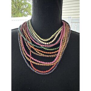 Chicos Layered Seed Bead Mutli Earth Tone 11" Long Statement Necklace NEW